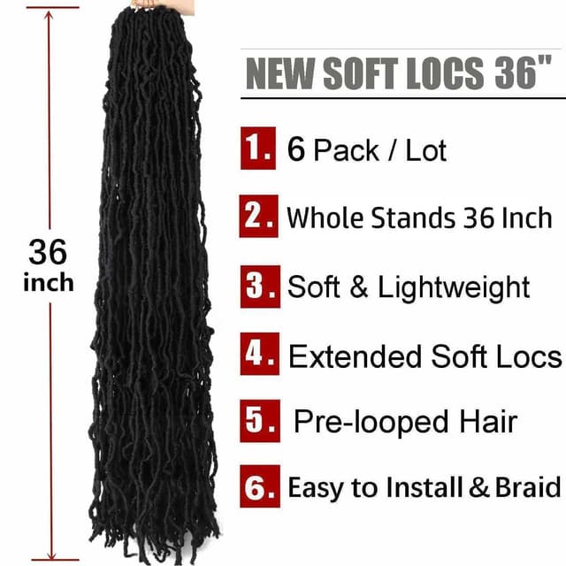 Detalle de Layashow 6-Pack Soft Locs Crochet Hair (Pre-Looped) 36-Inch Faux Locs