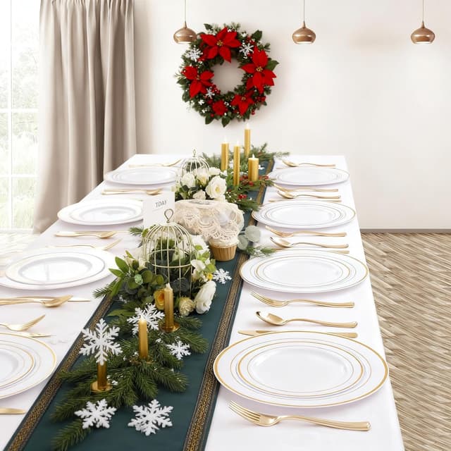 Thumbnail 5 de I00000 Gold Plastic Plates 102 pcs 🍽