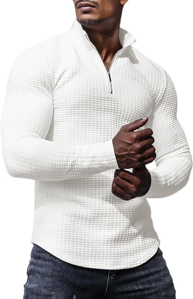 Thumbnail 6 de KUYIGO men’s long sleeve zip polo shirt (slim fit) in textured ribbed stretch fabric