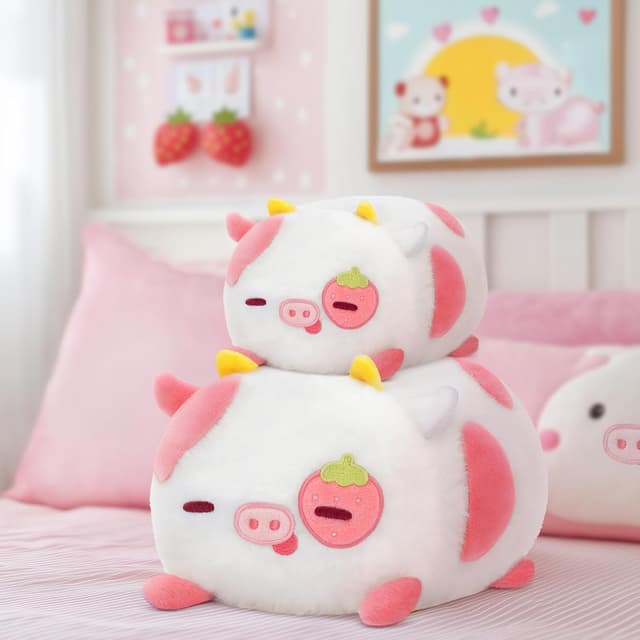 Detalle de Mewaii Peluche Vache Fraise Kawaii oreiller doux 40 cm