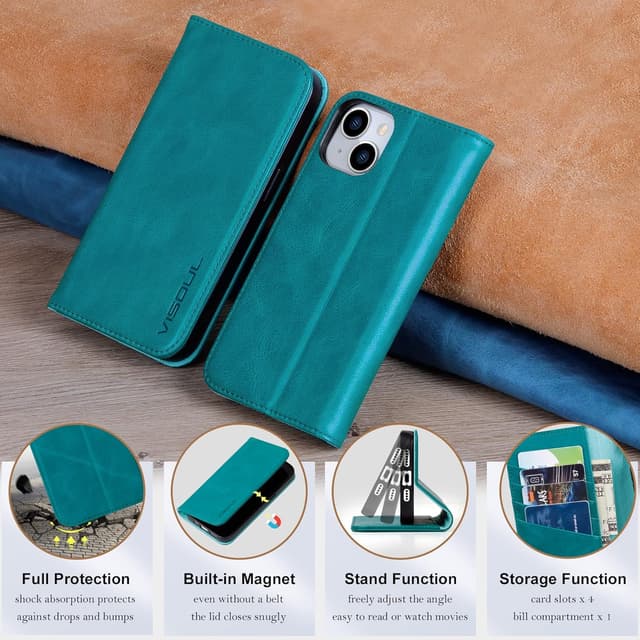 Detalle 2 de Visoul iPhone 14 Plus Hülle mit Leder