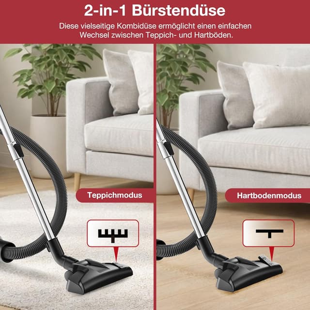 Detalle de Akitas C10P 900W beutelloser Staubsauger mit HEPA & Wessel Werk D320 Hartbodenbürste (32 cm) – für Parkett, Laminat & Fliesen