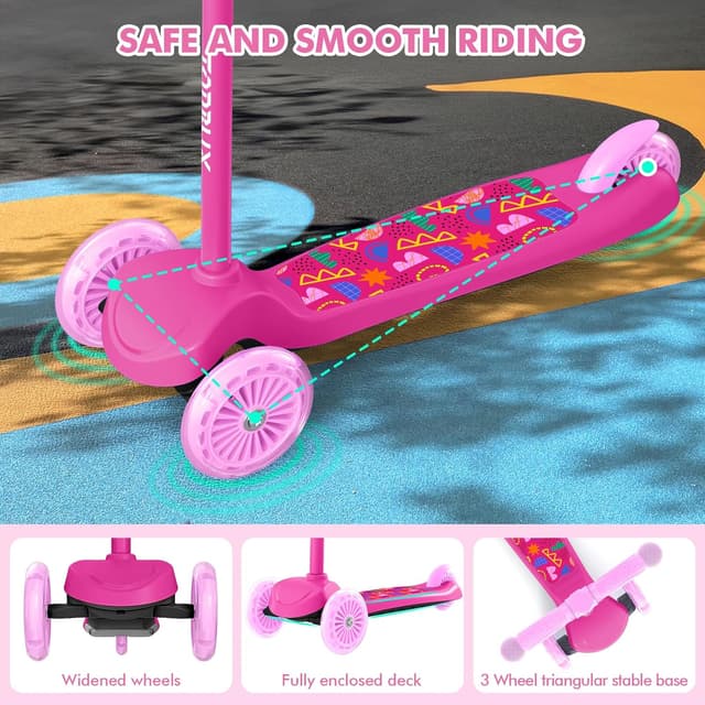 Detalle de TONBUX Kids Scooter for Ages 3-8 (3-Wheel) with Light-Up Wheels & Adjustable 4-Level Height