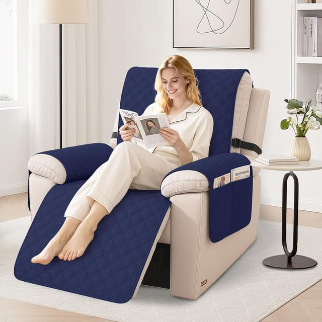 Detalle de YSTELLAA Copripoltrona Relax reclinabile grande impermeabile per 1 posto con braccioli (blu scuro)