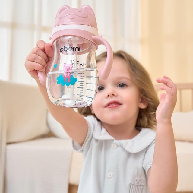 Thumbnail 6 de Oberni Toddler Sippy Cup (Pink) 270ml/9oz, Leakproof Training Cup with Valved Spout – Pack of 3