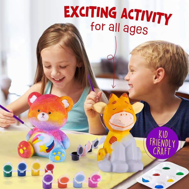 Detalle de Bastelset Kinder ab 6 Jahren: weihnachtliches Reh-Lampe-Malset (DIY) mit 12 Farbtöpfen, Pinseln & Schürze