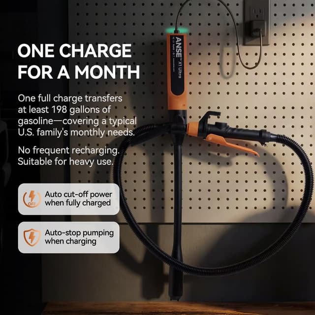 Detalle de ANSE Rechargeable Fuel Transfer Pump (2.7GPM Model X1 Ultra) – Leak-Resistant Electric Gas Transfer