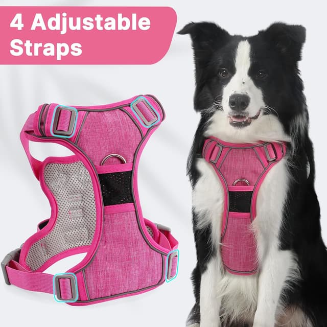 Detalle de Belababy Medium Dog Harness (Anti-Pull) with Soft Padded Handle and Reflective Strips, Rose M