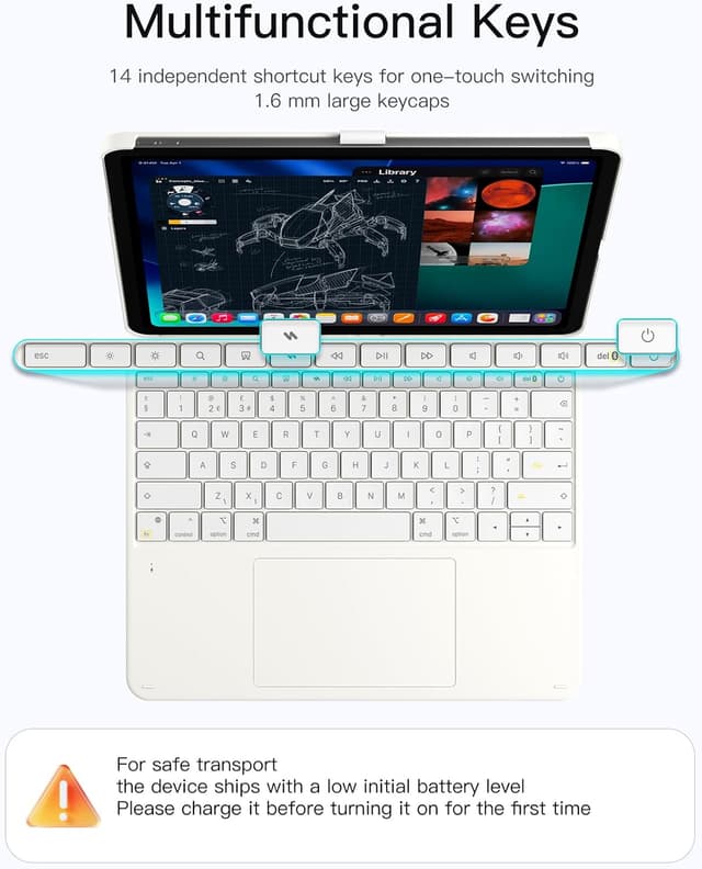 Thumbnail 6 de Inateck Keyboard Case for iPad Air 13 inch (M4/M3/M2) & iPad Pro 12.9 inch – UK backlit detachable keyboard case with large trackpad, white