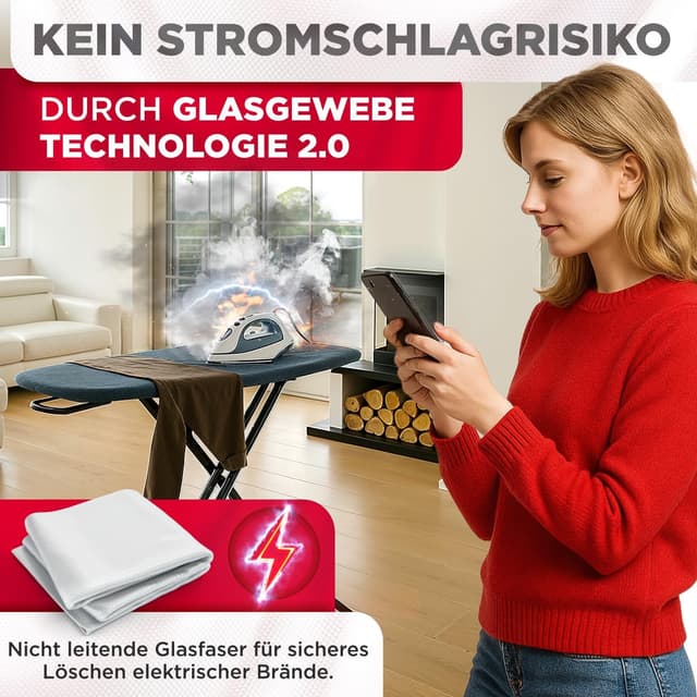 Detalle de Contrablaze Feuerlöschdecke 1x1 m (EN 1869:2019) für Küche, Haushalt, Auto