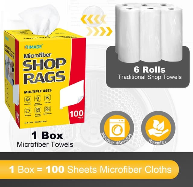 Detalle de UNIMADE Shop Rags (100 Sheets) Microfiber Cleaning Cloths, Lint-Free Bulk Towels