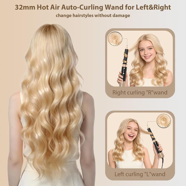 Detalle de Sendowtek Spazzola Asciugacapelli 6 in 1 950W: set multi hair styler con arricciacapelli automatici e accessori