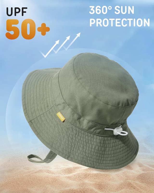 Detalle de FURTALK Baby- und Kinder-Sonnenhut mit UV-Schutz und breiter Krempe (verstellbar, faltbar)