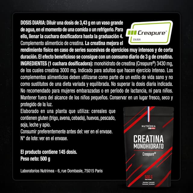 Thumbnail 6 de Creatina Monohidrato Creapure 500 g Nutrimea