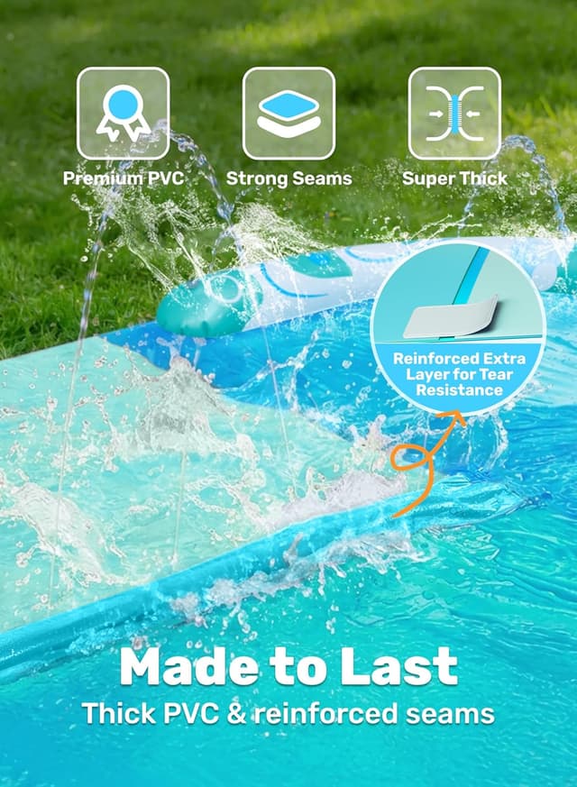 Detalle de JOYIN Double Bubble Extra Long Lawn Water Slide with Built-in Sprinkler and 2 Bodyboards (22.5ft/685.8cm)