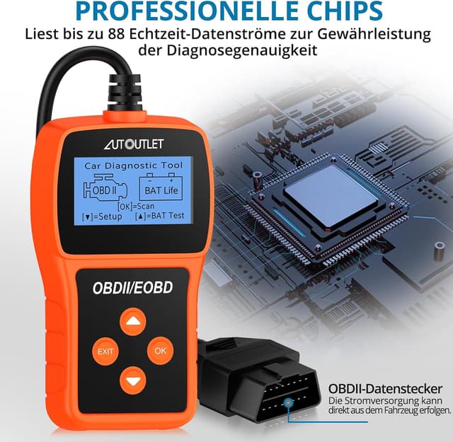Detalle de AUTOUTLET OBD2 Diagnosegerät (OBDII/EOBD), Codeleser mit DTC-Definition, 10 Sprachen, Daten in Echtzeit