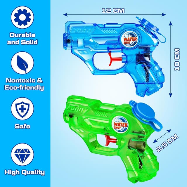 Detalle de Lot de 6 pistolets à eau Quanquer pour enfants, portée jusqu’à 7-8 m et réservoir 150 ml