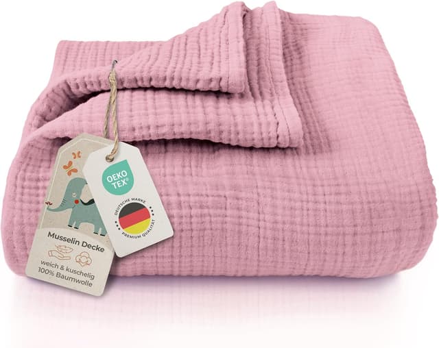 Detalle de LAYNENBURG Musselin Babydecke 120x120cm Altrosa