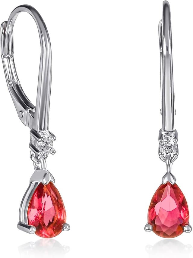 Detalle de Diamond Treats Boucles d’oreilles pendantes en argent sterling 925 “goutte” avec pierres bleues, rouges, vertes ou blanches