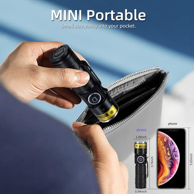 Detalle de DARKDAWN Torcia UV 365nm LED ricaricabile