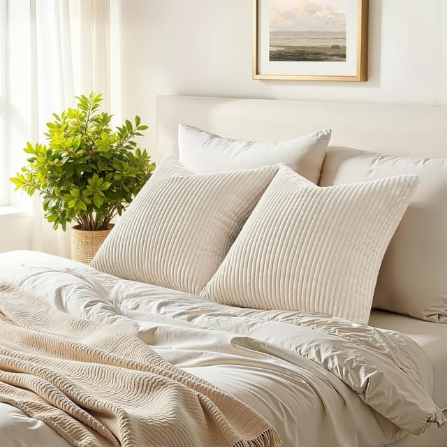 Detalle de Topfinel Kissenbezug-Set 40x60 (2-tlg.) Creme Kordsamt mit Streifenmuster