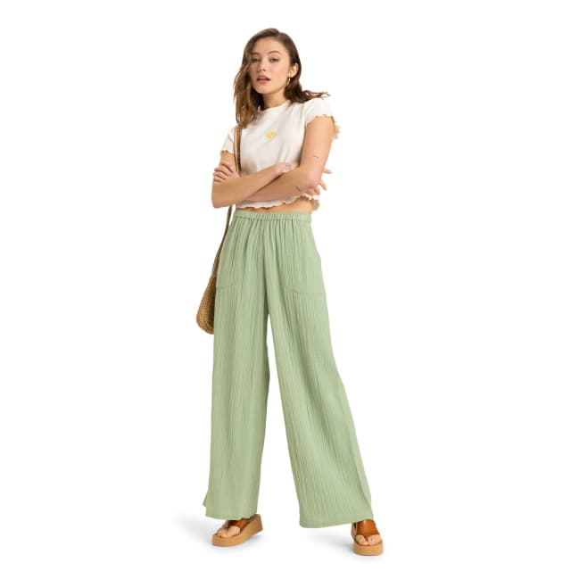 Detalle de Roxy Pantalón de mujer What A Vibe con cintura elástica y pata ancha