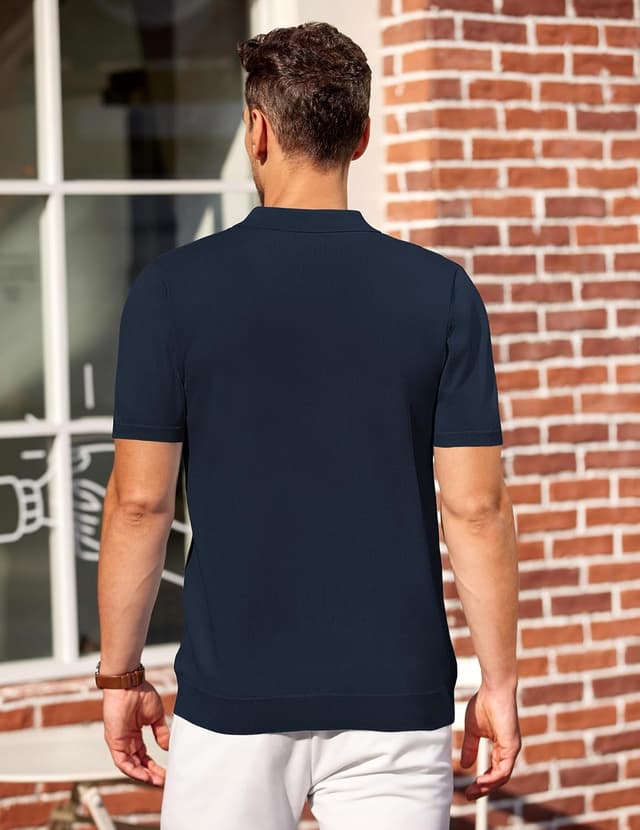 Detalle de COOFANDY Polo homme manches courtes en maille viscose pour l’été, style golf décontracté