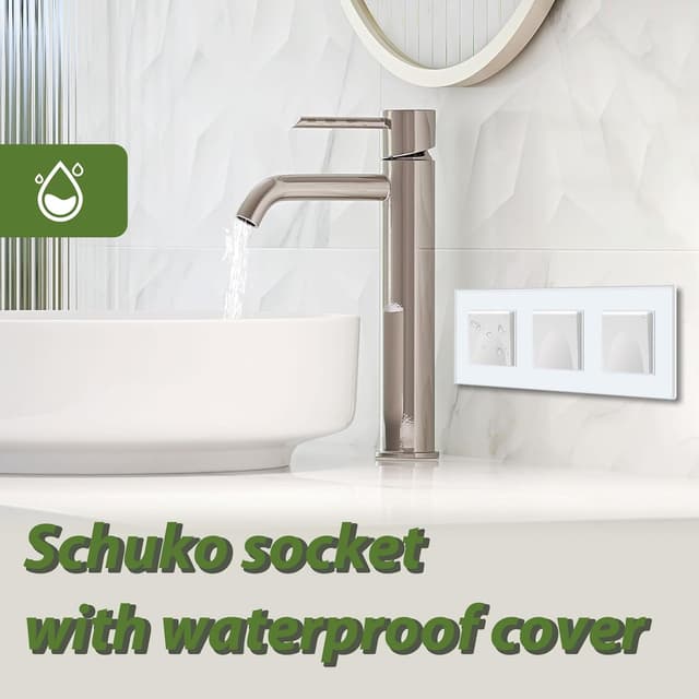 Detalle 2 de BSEED Unterputz-Steckdose 3-fach mit wasserdichter Abdeckung, Kristallglas-Panel – horizontal nutzbar