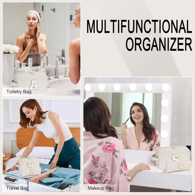 Detalle de Parima Kosmetiktasche Damen & Mädchen (2 Stück) aus Cord mit Buchstaben L – Kulturtaschen-Set zum Organisieren