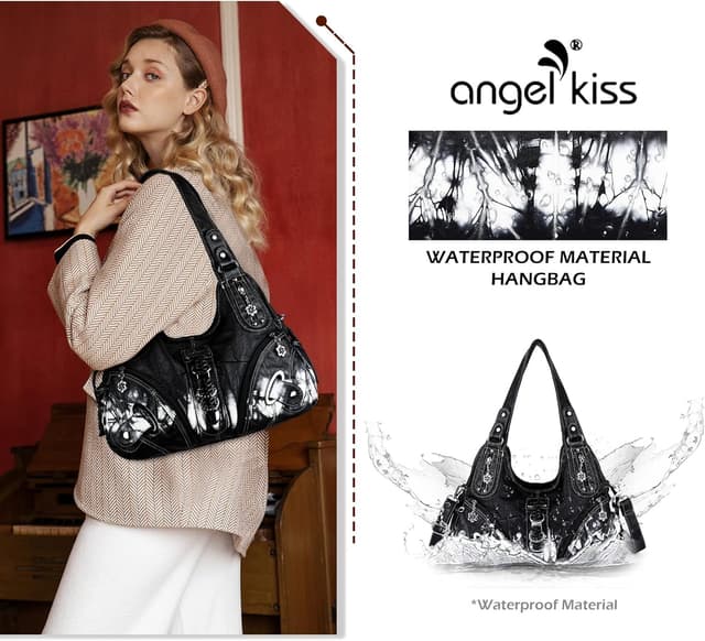 Detalle de Angel Kiss Damen Schultertasche Hobo (Umhänge-/Henkeltasche) mit vielen Fächern