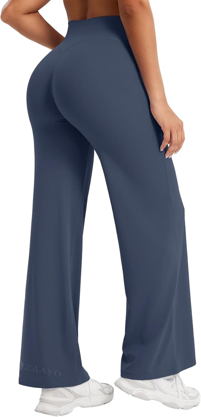 Detalle de ZAAYO Nahtlose Straight-Leg Leggings Damen mit hoher Taille (Schlaghose) fürs Yoga & Gym