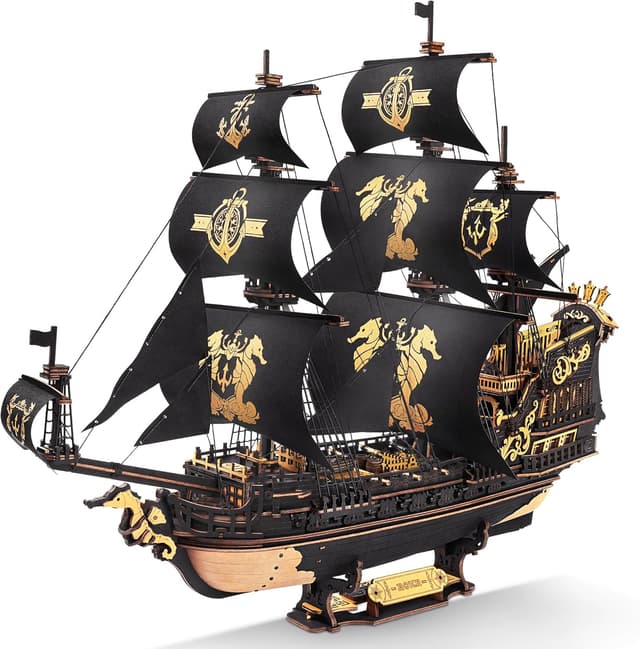 Detalle de ROKR Seahorse Barque 3D Sailboat Puzzle Kit