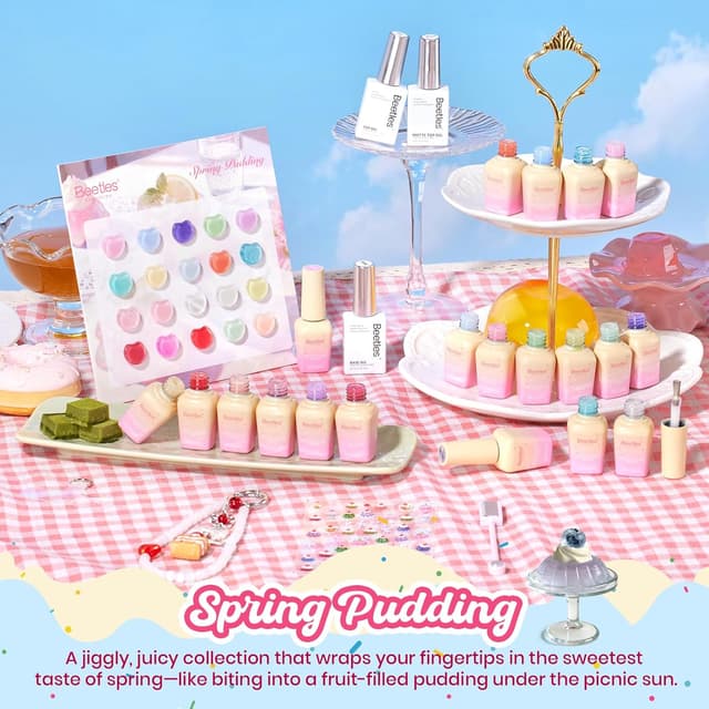 Detalle de Beetles Spring Pudding Jelly Gel Nail Polish Set (20 Pastel Colors) with Top Coat & Base