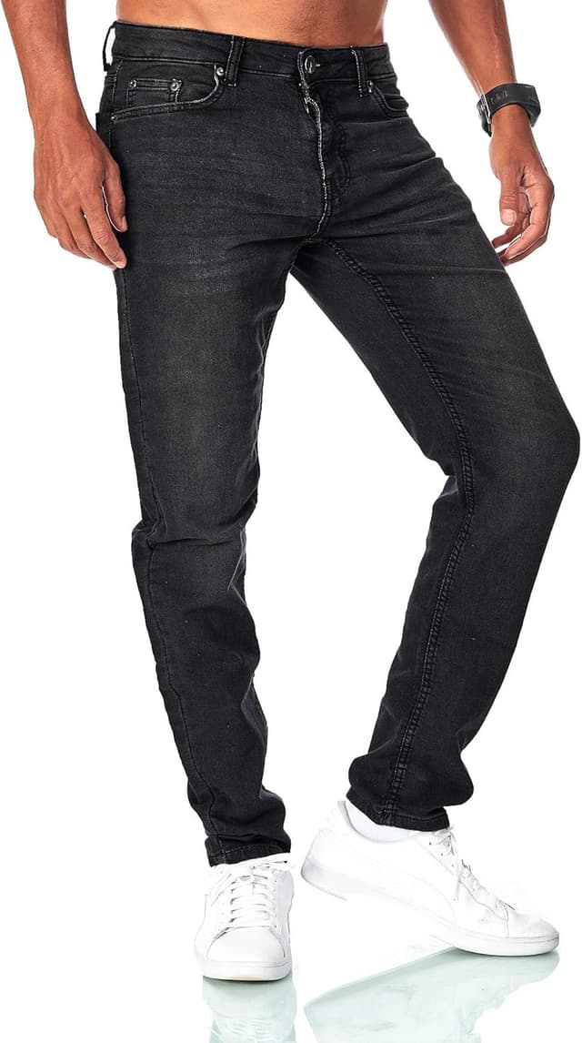 Detalle de JEEL Herren Sweat-Jeans im Regular-Fit Straight-Cut: bequeme Jeansoptik mit Stretch & Sweat-Komfort