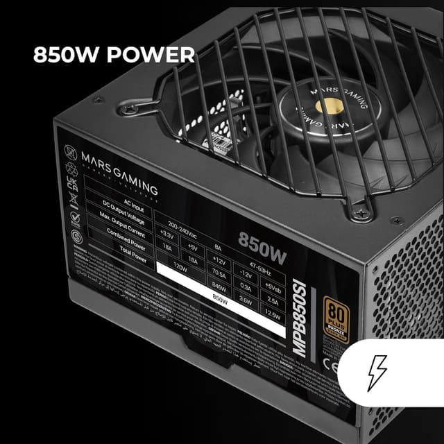 Detalle 2 de Mars Gaming MPB850SI alimentatore ATX 850W 80 Plus Bronze 230V con 7 anni di garanzia (nero)