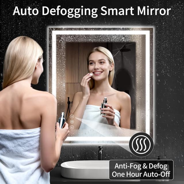 Detalle de LED Bathroom Mirrors 36"x40" Bathroom Mirror with Lights (Backlit + Front Lit), Anti-Fog & Dimmable