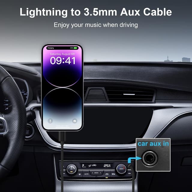 Detalle 2 de Auto Aux Kabel Lightning auf 3,5-mm Klinke für iPhone – HiFi Audio 1 m (für iPhone 14/13/12/11, SE, iPod, iPad)