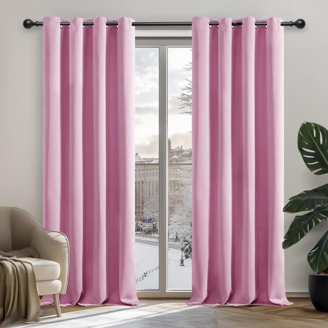 Detalle de Deconovo Eyelet Thermal Blackout Curtains (52" x 84") – Pink, 1 Pair