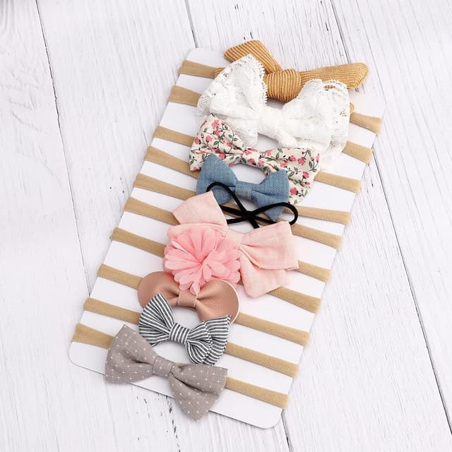 Detalle de DRESHOW Baby Girl Headbands and Hair Bows – 10-pack nylon headbands with assorted bow styles