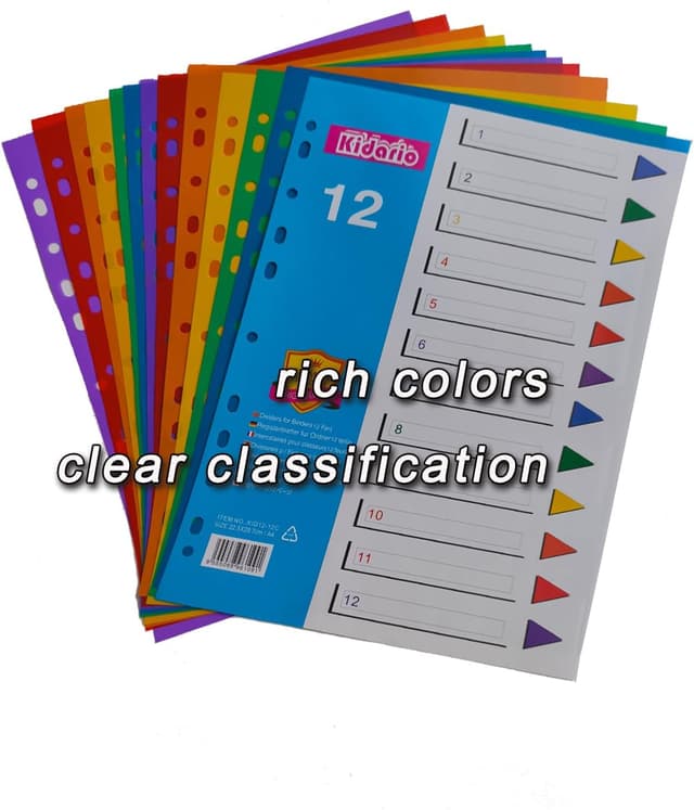Detalle de A4 File Dividers 5 Pack, 12-Part PP Index Tabs (1–12) for Ring Binders