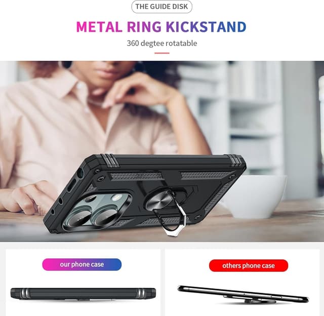 Detalle de LeYi Handyhülle für Xiaomi Redmi Note 13 Pro 4G mit Ringhalter, 2 Schutzgläsern & 2 Kamera-Folien (schwarz)