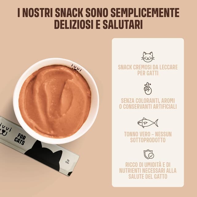 Detalle 2 de ivvi Anti-Hairball Essenza per Gatti con malto, olmo rosso, inulina e psyllium (crema con vero tonno) 30x15g