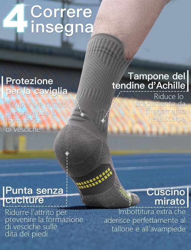 Detalle de Juclise Bambù Coolmax Compressione Sportivi Calzini Uomo anti-vesciche per allenamento e trekking