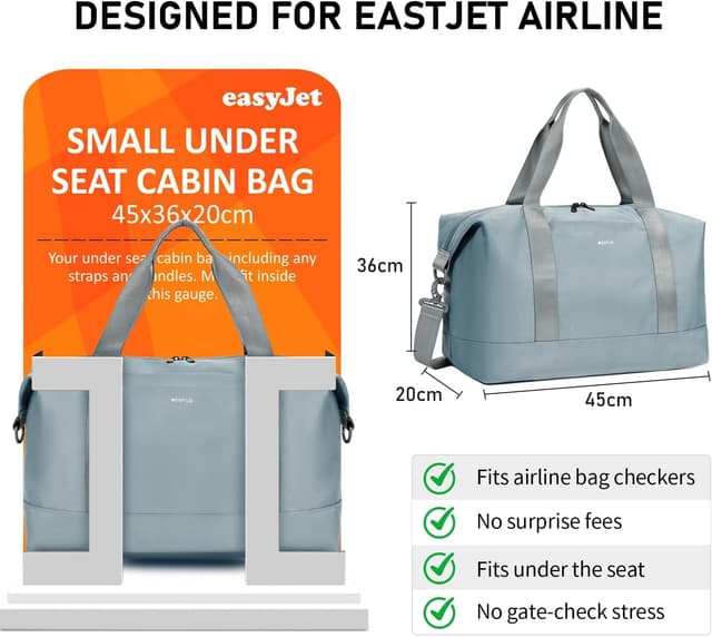 Detalle 2 de ECOHUB Bagaglio a Mano Easyjet 45x36x20 (30L) – borsa pieghevole da viaggio con tasca impermeabile rimovibile, grigio