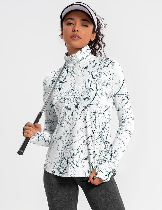 Detalle 2 de IECCP Women’s Long Sleeve Golf Shirts 1/4 Zip Sun Protection Quick Dry Pullover
