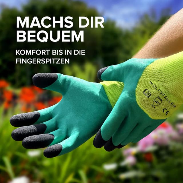 Detalle de WOLFSFELLER – Lot de 3 paires de gants de jardinage robustes, confortables, double revêtement (taille 9)