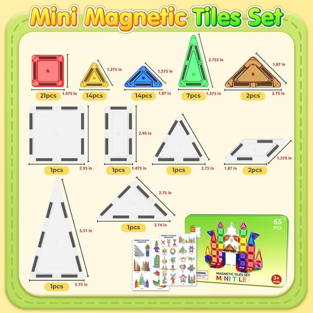 Detalle 2 de 65PCS Mini Travel Magnetic Tiles Set