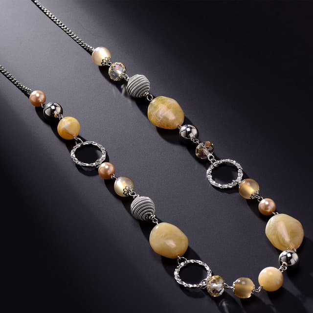 Detalle de Bulinlin Damen Lange Perlenkette Statement Boho – Silberfarbene Metallkette mit Verlängerung für Hochzeitstag & Alltag