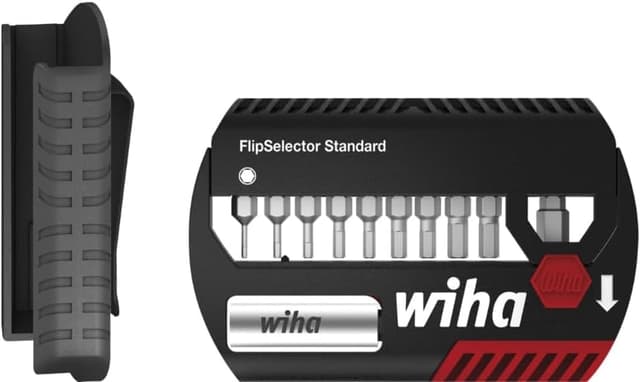 Detalle de Wiha Bit Set FlipSelector Standard 25 mm (11-tlg.) 1/4" inkl. Gürtelclip im Blister – schneller Bitwechsel