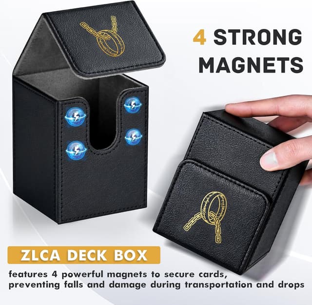 Detalle 2 de ZLCA PU Leather Card Deck Box for MTG (2 Dividers) — Black, 100+ Single-Sleeved Storage Case